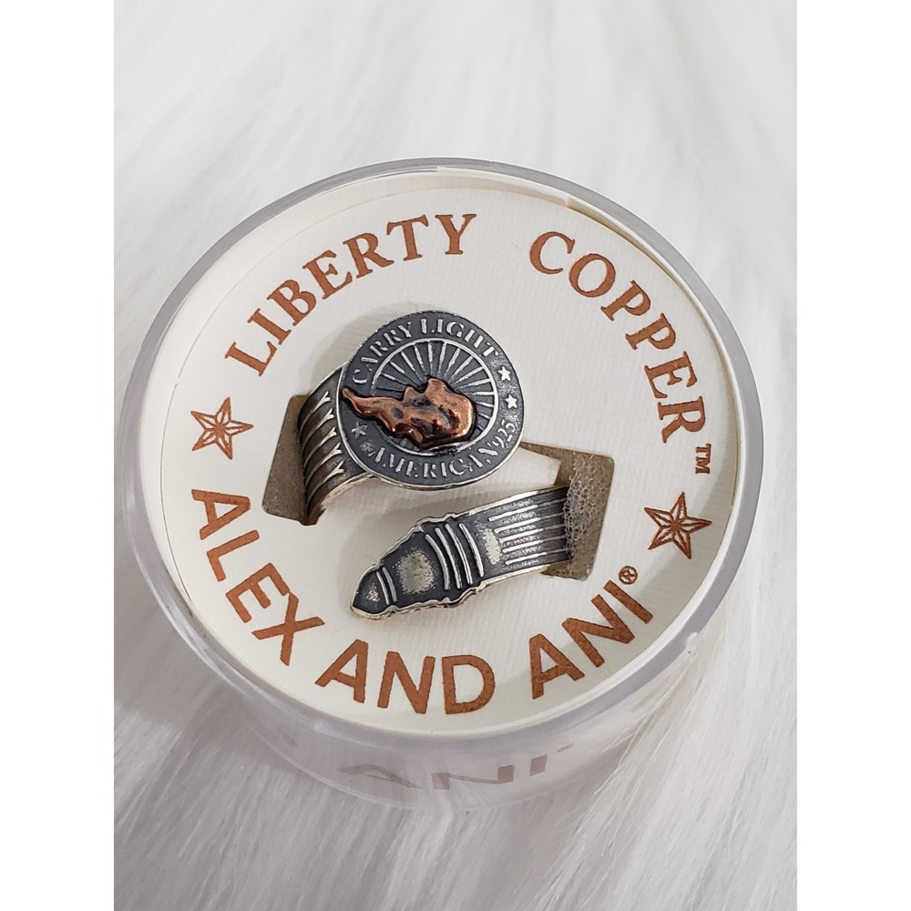 ALEX AND ANI Liberty Copper Carry Light Spoon Ring Sterling Silver Adjustable